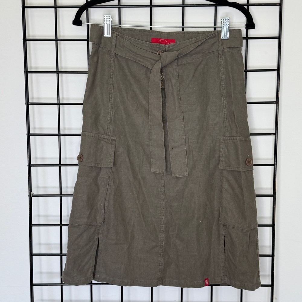 EDC, Esprit, Vintage Women's Khaki Cargo Skirt W/ Belt, Sz 1